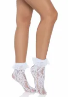 leg avenue liora socks z koronki z falbanką białe uniwersalne