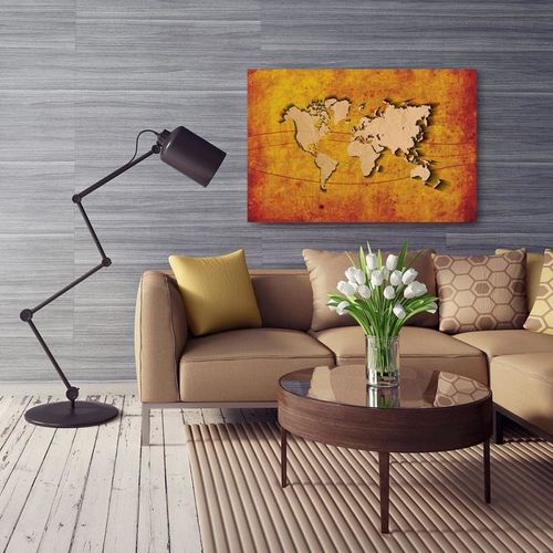 Deco Panel, Pomarańczowa mapa świata 80x60 na Arena.pl