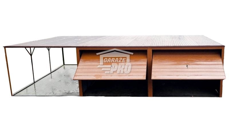 Garaż blaszany 6x6 + 3x6 wiata  Brama x2 złoty dąb spad w tył GP132 zdjęcie 1