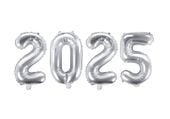 Balony foliowe liczba 2025 na sylwestra, 35 cm srebrne