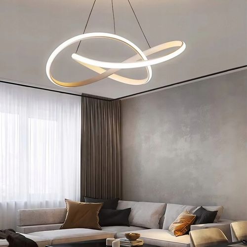 LAMPA LED SUFITOWA WISZĄCA ZŁOTA ŻYRANDOL WSTĘGA Z PILOTEM BARWA na Arena.pl