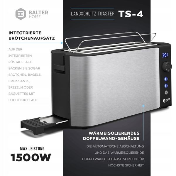TOSTER OPIEKACZ BALTER 4 TOSTY 1500 W ROZMRAŻANIE SREBNY INOX zdjęcie 2