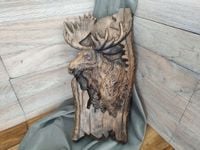 Drewniany obraz myśliwski łowczy prezent łoś las drzeworyt domek 60cm