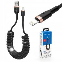 KABEL PRZEWÓD SPIRALNY SPRĘŻYNKA USB Typ A LIGHTNING OPLOT 3A 1,5M DO AUTA