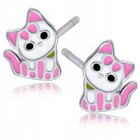 Srebrne Kolczyki 925 Kolorowe Kotki dla Dzieci