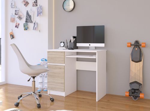 BIURKO KOMPUTEROWE 90 cm PIKSEL LEWE BIAŁE / SONOMA na Arena.pl