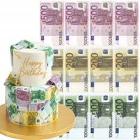 BANKNOTY EURO WAFLOWE OZDOBA NA TORT PIENIĄDZE DEKORACJA 100 200 500