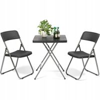 ZESTAW BISTRO 3W1 STÓŁ + 2 KRZESŁA IMITACJA RATTANU ZESTAW BALKONOWY CZARNY