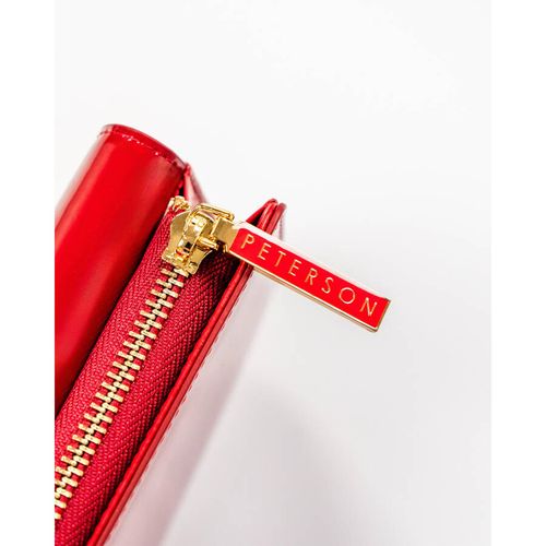 lakierowany, duży portfel damski w kolorze czerwonym z systemem na Arena.pl