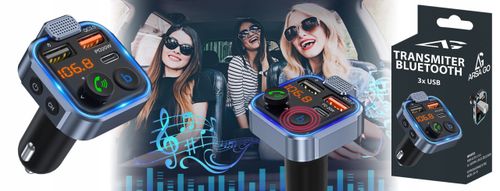 TRANSMITER BLUETOOTH SAMOCHODOWY FM 3x USB ADAPTER SZYBKA ŁADOWARKA MP3 na Arena.pl