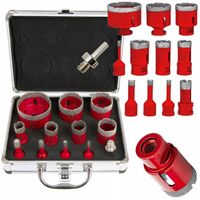 WIERTŁA DIAMENTOWE OTWORNICE DO GRESU 6-68MM ZESTAW OTWORNIC W WALIZCE 12EL