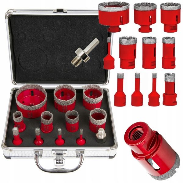 WIERTŁA DIAMENTOWE OTWORNICE DO GRESU 6-68MM ZESTAW OTWORNIC W WALIZCE 12EL zdjęcie 1