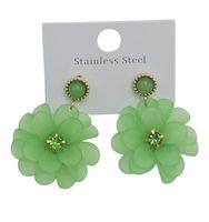 Kolczyki wiszące kwiaty 3D akryl kryształek zielony 4 cm