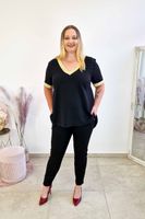 Klasyczna Tunika Damska ze Złotymi Wstawkami Czarna 48