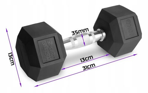 Hantle stałe 2x10kg żeliwne gumowane ZESTAW 20kg HEX do treningu SOLIDNE na Arena.pl