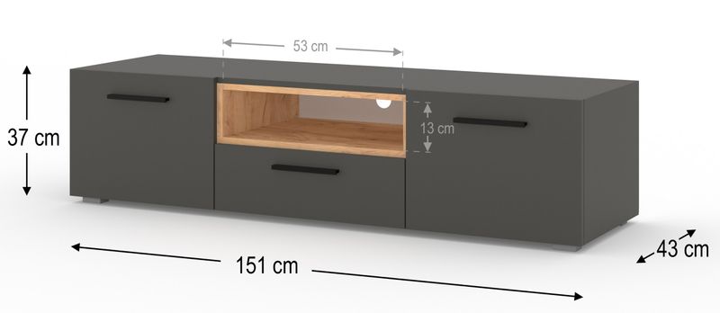Szafka RTV komoda ANETTE 151 cm grafit / craft złoty zdjęcie 2