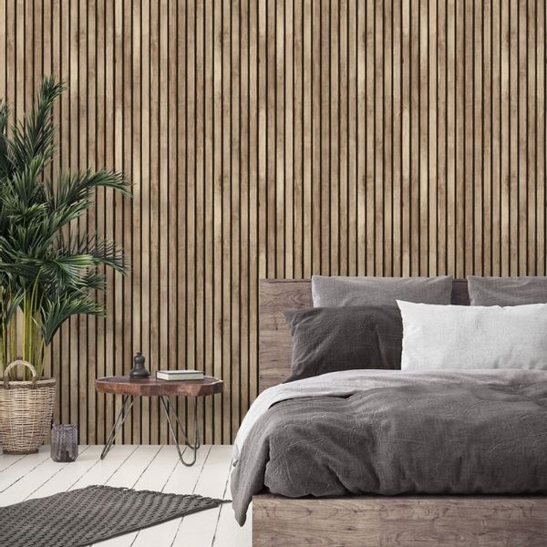 TAPETA WZÓR PANELE ŚCIENNE DREWNIANE LAMELE 3D zdjęcie 2