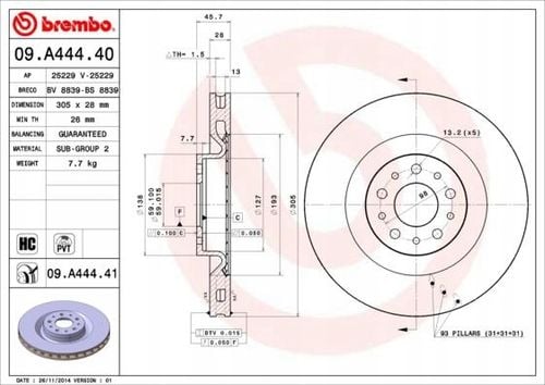 TARCZA HAM PRZOD 305X28 V BREMBO na Arena.pl