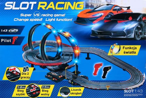 6-Metrowy Tor Wyścigowy Dla Dzieci 3-8 Lat + Świetlne Pętle 360 + 2 Autka na Arena.pl