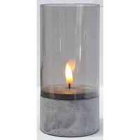 Świeca wkład LED 15x7cm żywy płomień w osłonie z szarą podstawą 2xAAA