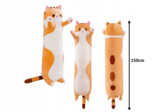 Długi Uroczy Kotek Kot Maskotka Poduszka Pluszak Pomarańczowy 150cm XL na Arena.pl