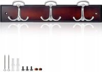 BOBLIUE Wieszak do montażu na ścianie z 6 srebrnymi haczykami orzech