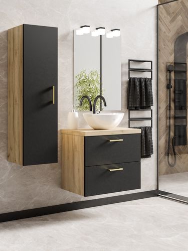 Szafka łazienkowa wisząca LUNA 80 czarny/dąb  z umywalką Eliza B (W5) na Arena.pl
