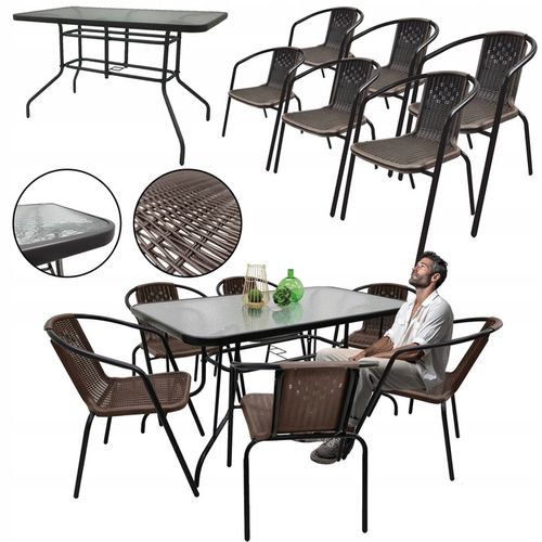 ZESTAW MEBLI OGRODOWYCH NA TARAS STÓŁ 120x70 + 6x KRZESŁA LORETTO BRĄZ MIX na Arena.pl