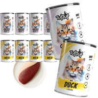 MOKRA KARMA DLA KOTA TufTuf  Puszka mielonka KACZKA I KURZE SERCA 10x400g