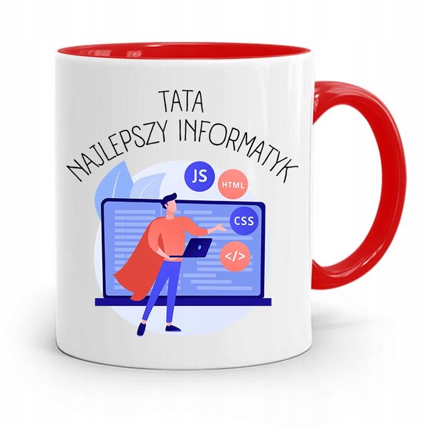 Kubek Czerwony Dla Taty Ojca Najlepszy Informatyk Z Nadrukiem Ze Zdjęciem zdjęcie 1