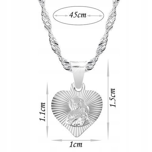 Srebrny łańcuszek 45 cm medalik serce Boska Częstochowska Komunia i Chrzest na Arena.pl