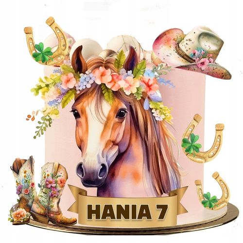 WYDRUK CUKROWY OPŁATEK NA TORT KOŃ KONIE KONIK PODKOWY KAPELUSZ + NAPIS na Arena.pl
