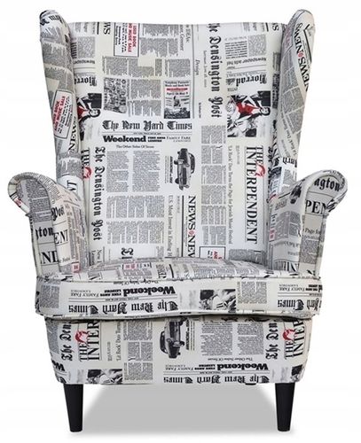 Fotel uszak ARI PRINT skandynawski  gazeta wzór design na Arena.pl