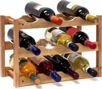 REGAŁ NA WINO DREWNIANY BRĄZOWY STOJAK NA BUTELKI 3 POZIOMY DEKORACJE DOM