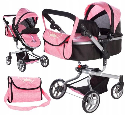WÓZEK DLA LALEK GŁĘBOKI SPACERÓWKA 2w1 LEKKI SKŁADANY + TORBA + GONDOLA na Arena.pl