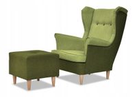 Fotel uszak ARI z podnóżkiem skandynawski Family Meble zielono zielony