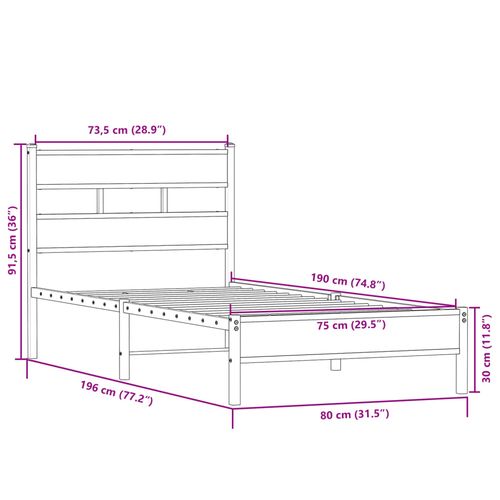 Łóżko bez materaca, dąb sonoma, 75x190 cm na Arena.pl