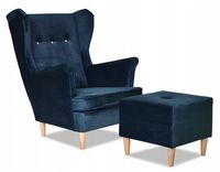 Fotel uszak ARI z podnóżkiem, skandynawski  granat ciemny