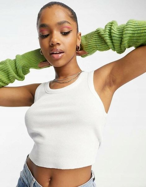 BIAŁY KRÓTKI TOP TEKSTURA BASIC V9Q NH2__S zdjęcie 1