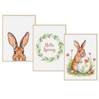 Zestaw 3szt Plakatów na Wielkanoc 50x70 Bez Ram Zając Wielkanocny