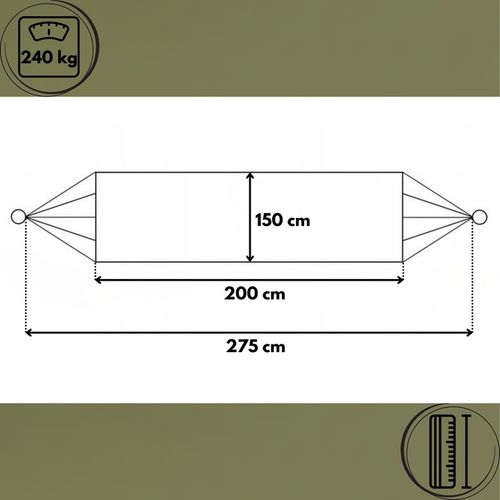HAMAK Z DRĄŻKIEM TURYSTYCZNY BOHO DWUOSOBOWY 150x275cm 240kg ARMY GREEN na Arena.pl