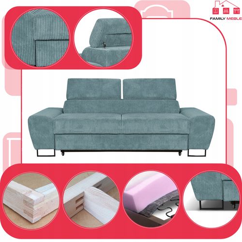 Sofa kanapa Savio salon Family meble jasny zielony sztruks reg zagłówek na Arena.pl