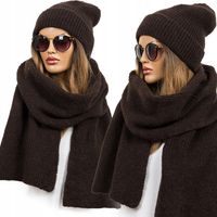 Komplet damski CZAPKA + SZALIK GRUBY CIEPŁY z wełną ZIMOWY CZEKOLADOWY BRĄZ