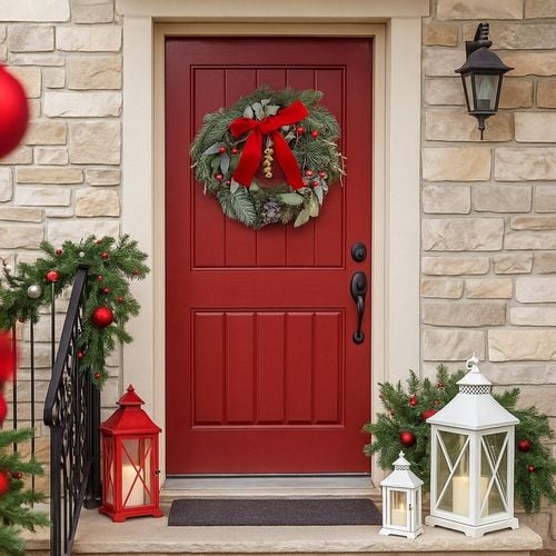 Wianek na drzwi świąteczny z czerwoną kokardą wieniec Altom Design 32 cm na Arena.pl