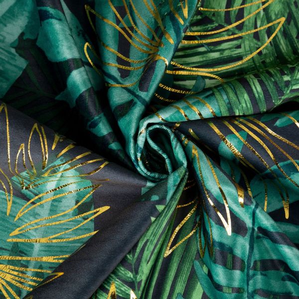 Zasłona gotowa na przelotkach DAVOS 140x250 czarno zielona w liście zdjęcie 8