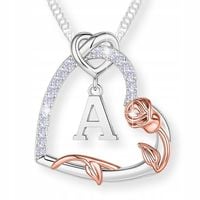 Naszyjnik Srebrny 925 Serce z Literą Cyrkoniami Kwiat Życia Róża Literka A