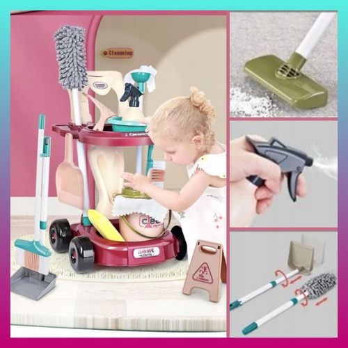 Duży DZIECIĘCY ZESTAW DO SPRZĄTANIA Wózek Mop Miotła Dla dzieci na Arena.pl