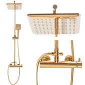 Zestaw prysznicowy złoty z baterią i deszczownicą 23x23 cm Yoka Home