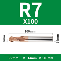 Frez kulowy, kula 2-ostrzowy VHM powłoka TiSiN Rozmiar: Ø14xR7x14Dx100L