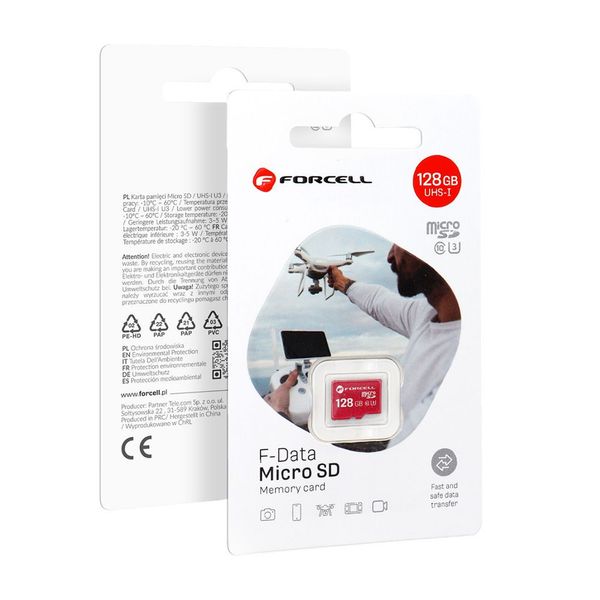 Karta microSD 128GB U3 class 10 Forcell F-Data czerwona zdjęcie 1